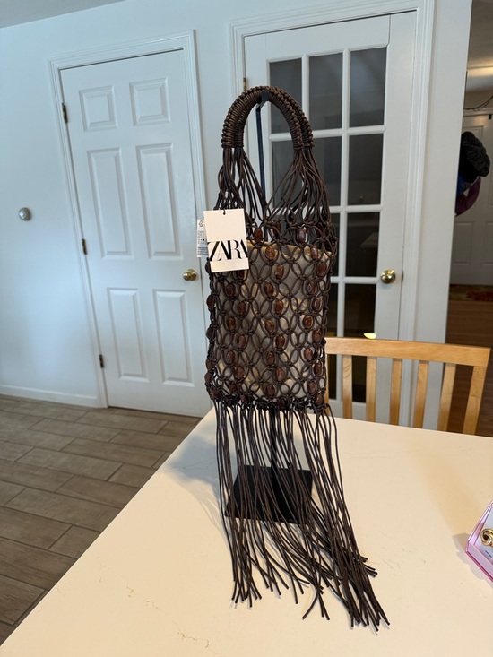 Zara Handbags - ZARA Dark Brown Macramé Fringe Shoulder Bag